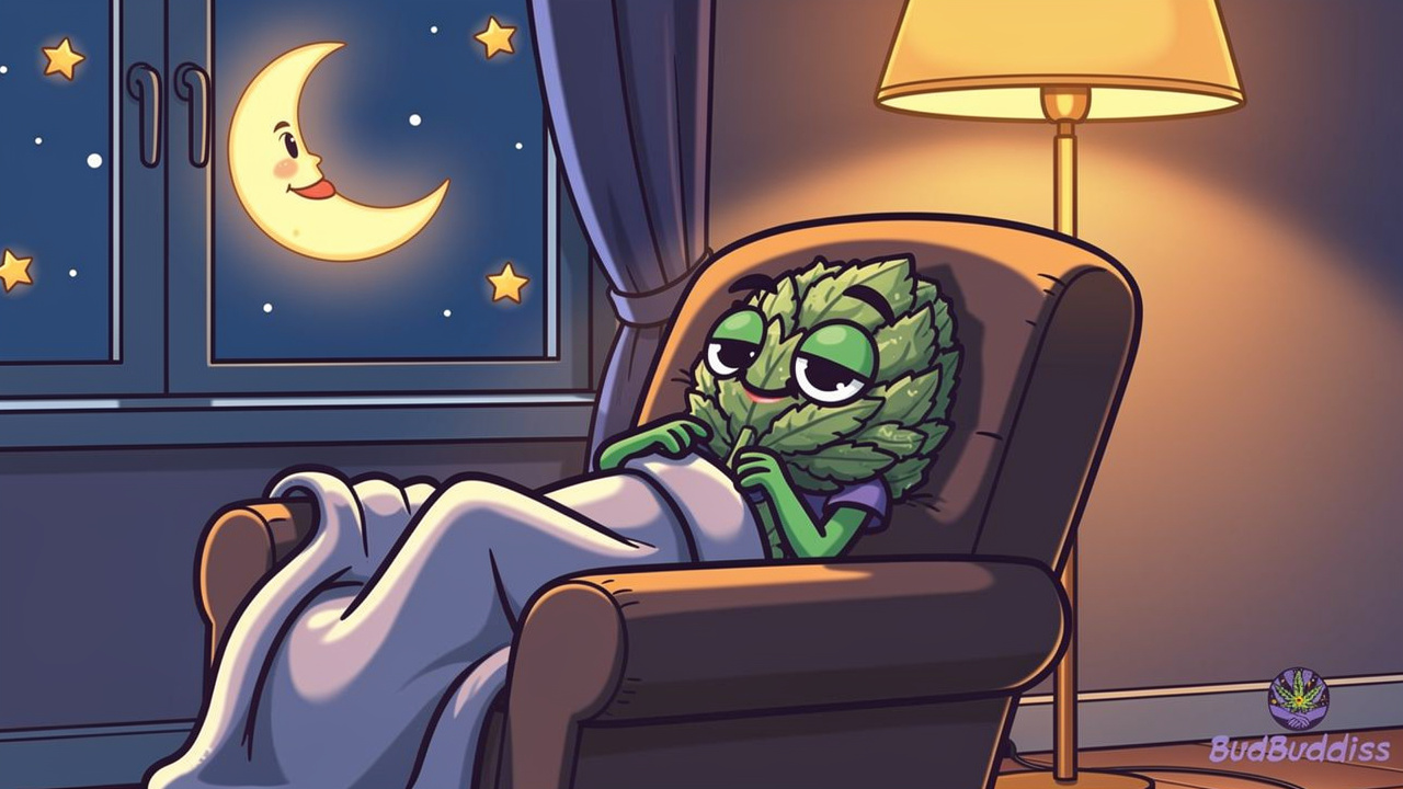 Cartoon character relaxing calmly in the evening
