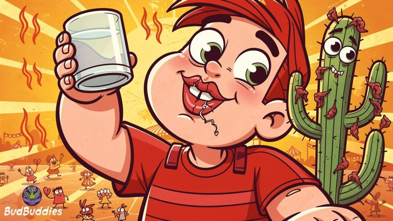 Cartoon figure showing dehydration from smoking cannabis