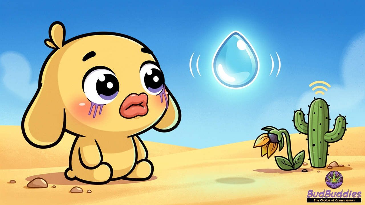 Cartoon character showing dry mouth and dehydration headache