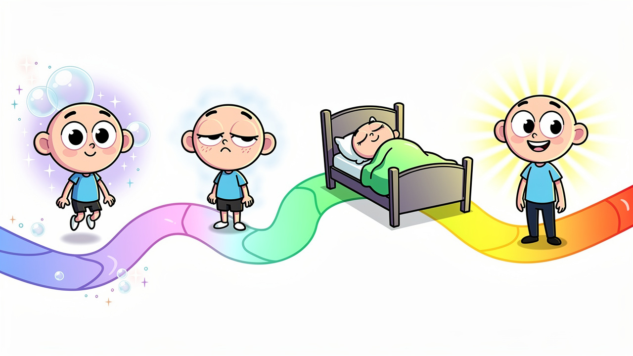 Cartoon timeline showing derealisation fading over time