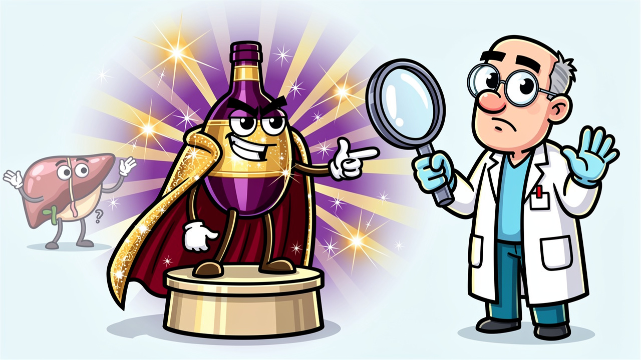 Cartoon scientist doubting a flashy detox drink bottle