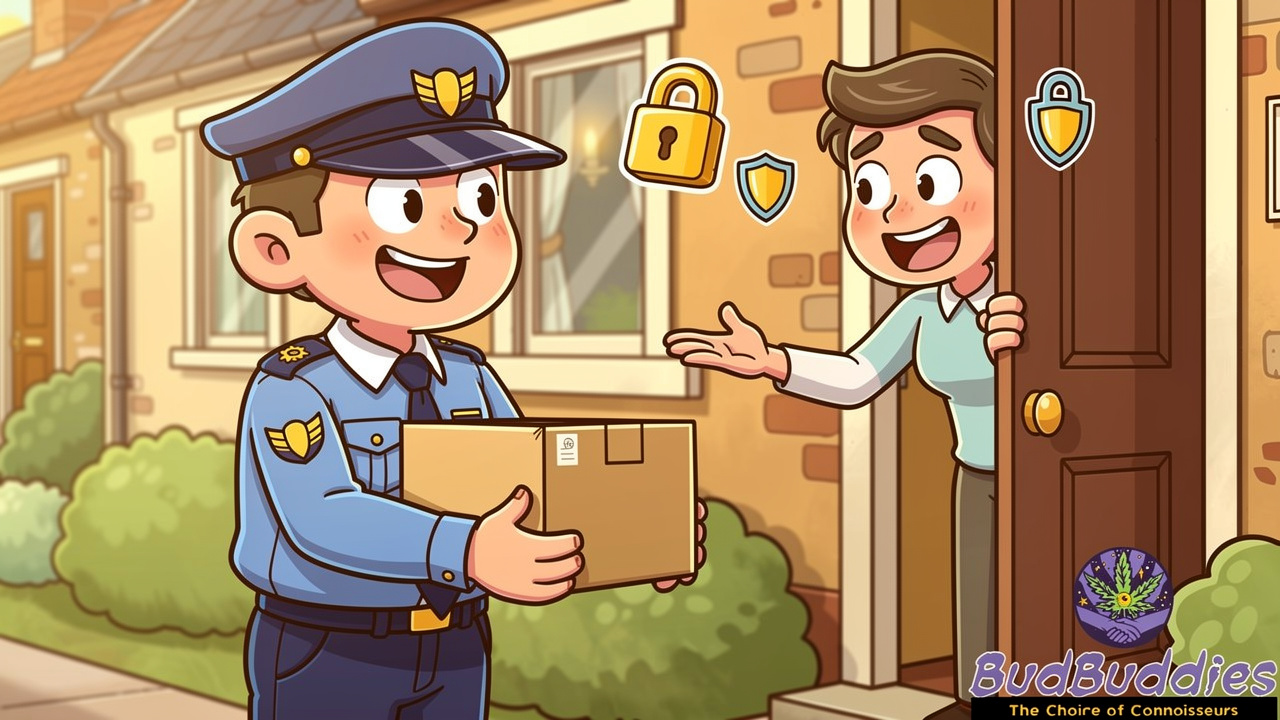 Cartoon discreet plain parcel delivery to shared flat door