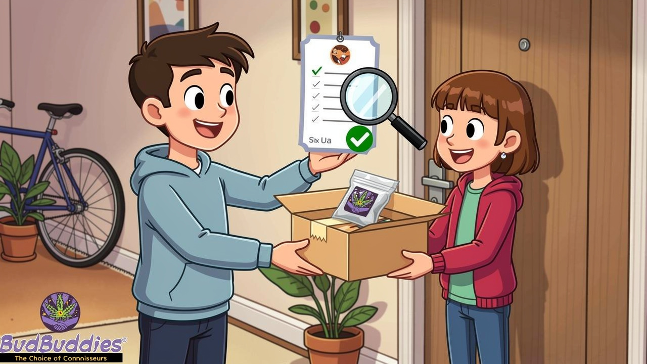 Cartoon discreet cannabis parcel delivery to UK student