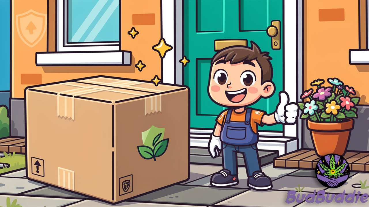Cartoon discreet cannabis parcel delivered to UK student doorstep