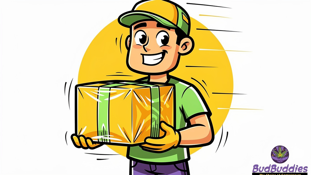 Cartoon delivery worker with secure discreet package