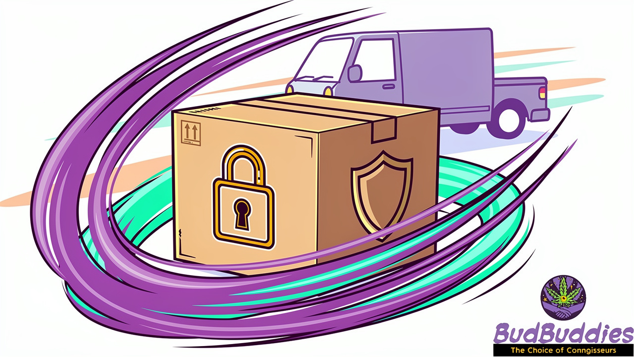 Cartoon plain box with padlock showing discreet delivery
