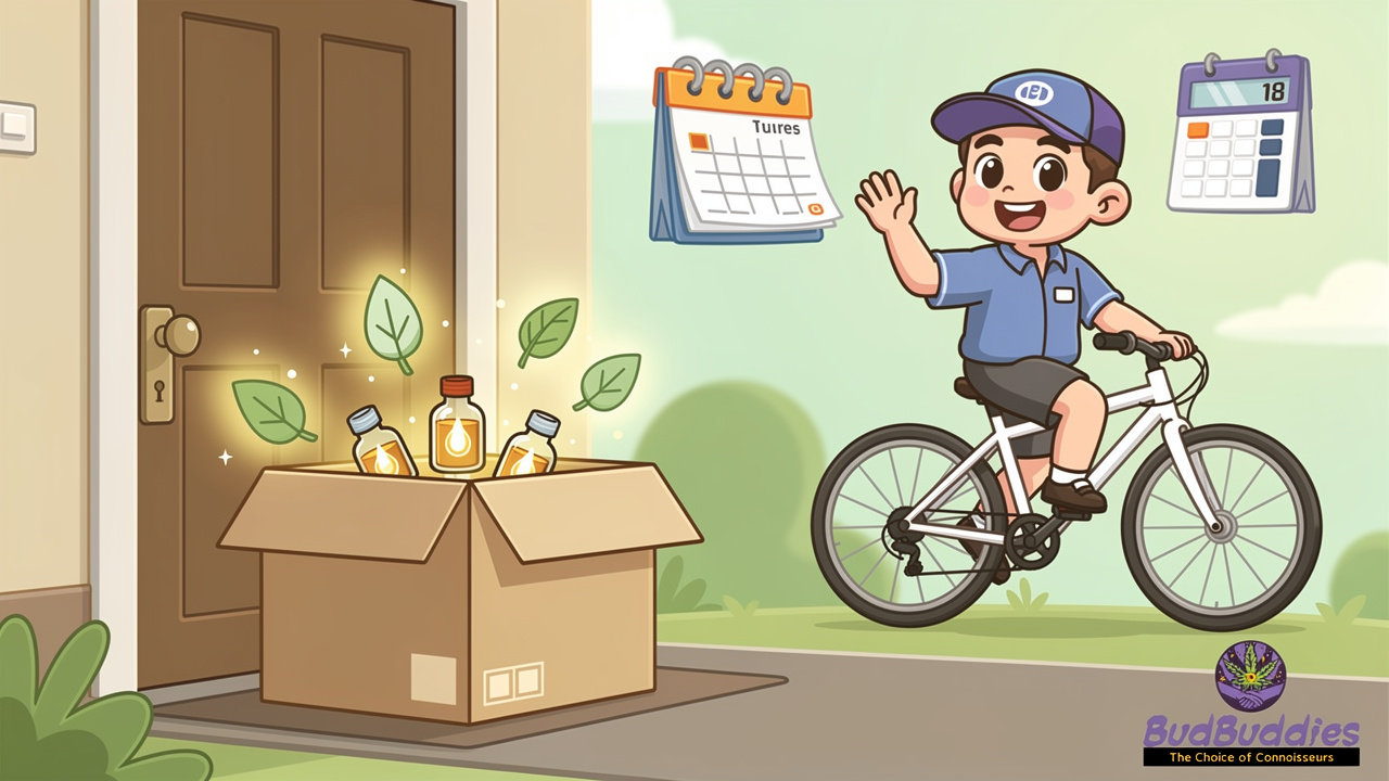 Cartoon discreet delivery supporting cannabis tolerance break