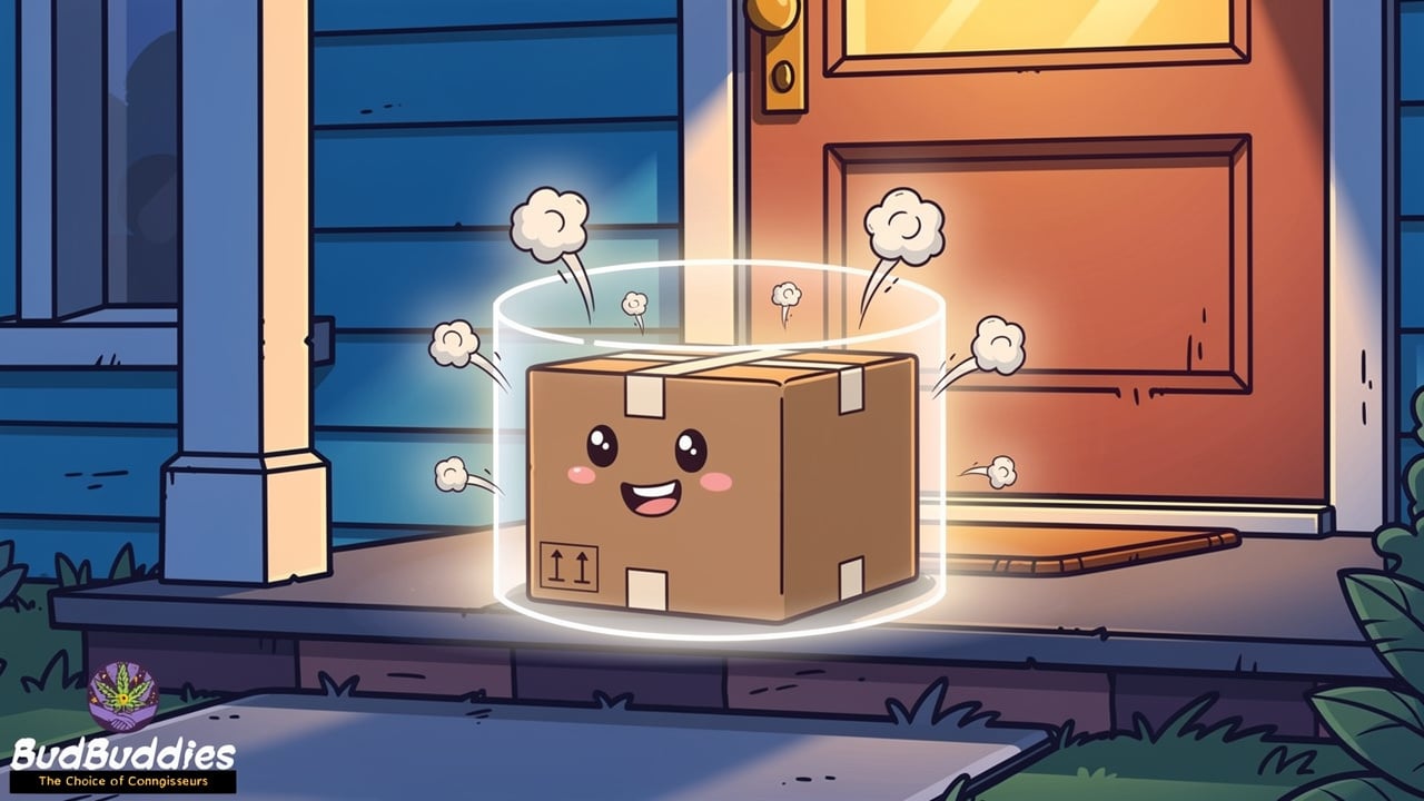 Illustration of discreet smell-proof cannabis delivery parcel