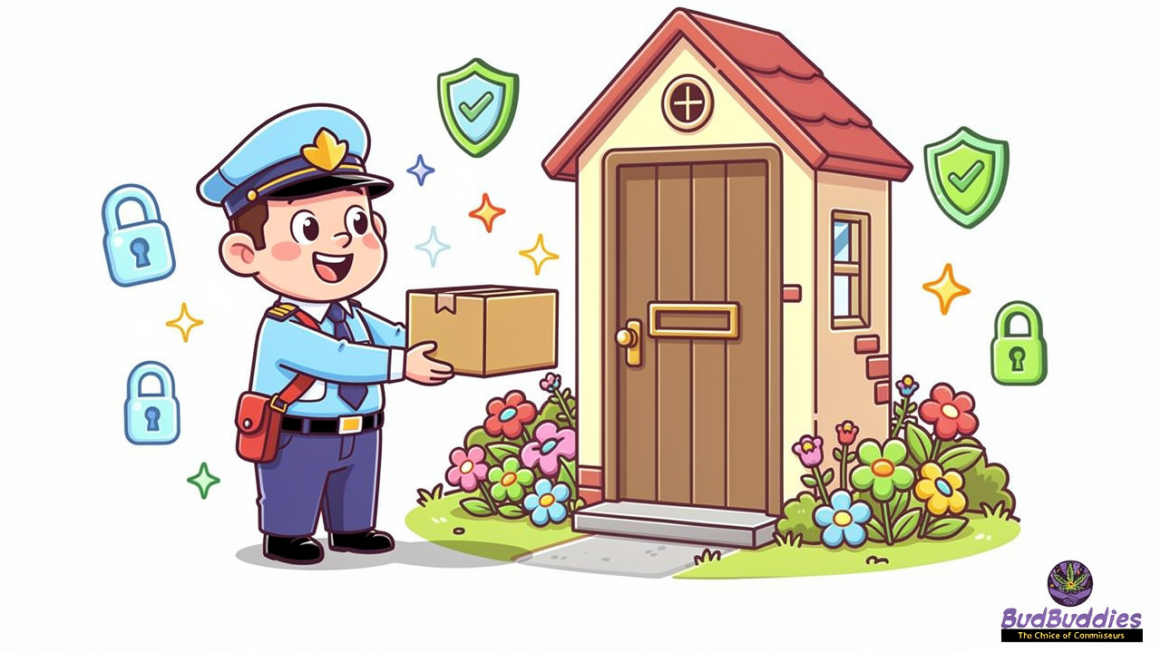 Cartoon discreet parcel delivery to UK home door