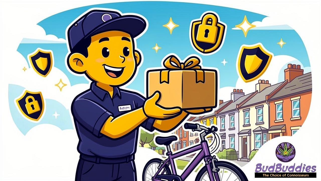 Cartoon delivery character handing over a discreet plain parcel