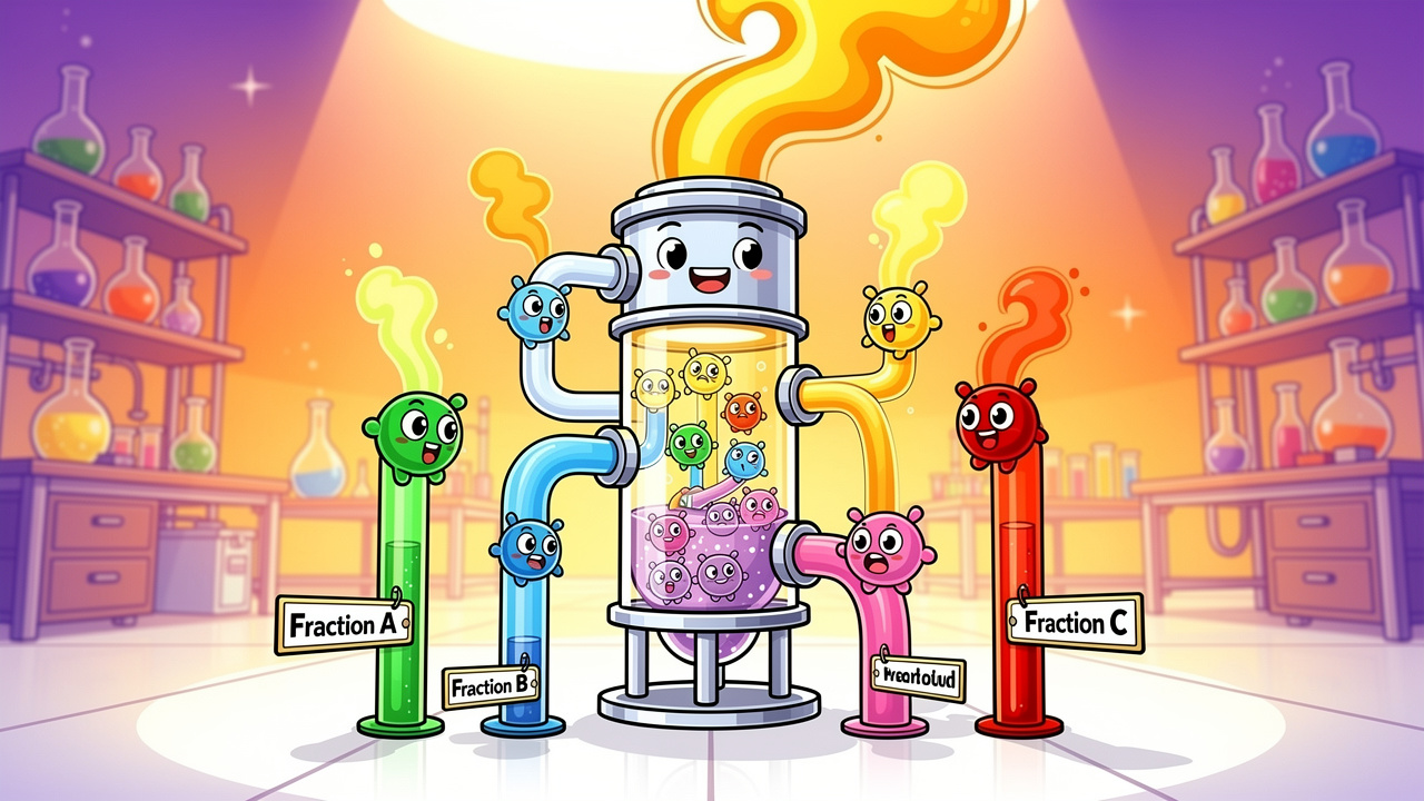 Playful cartoon showing cannabis distillation extraction process