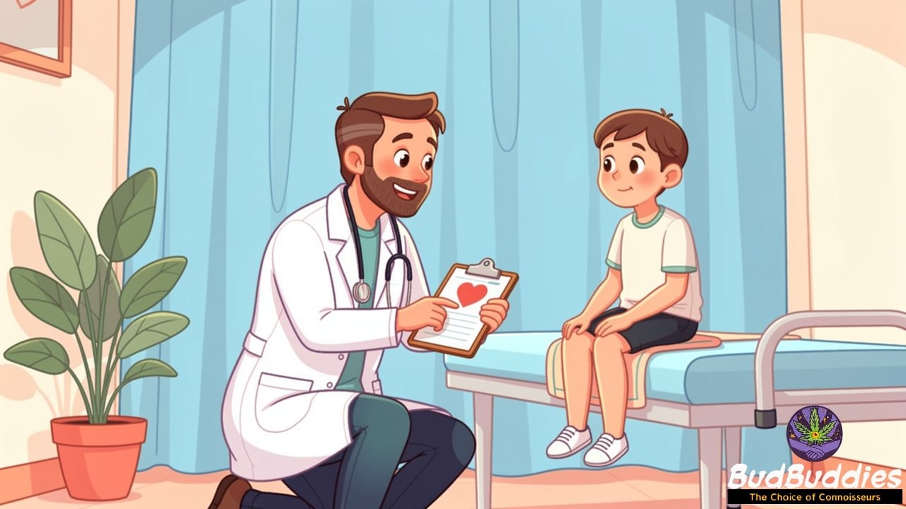 Cartoon doctor reassuring patient about seeking help