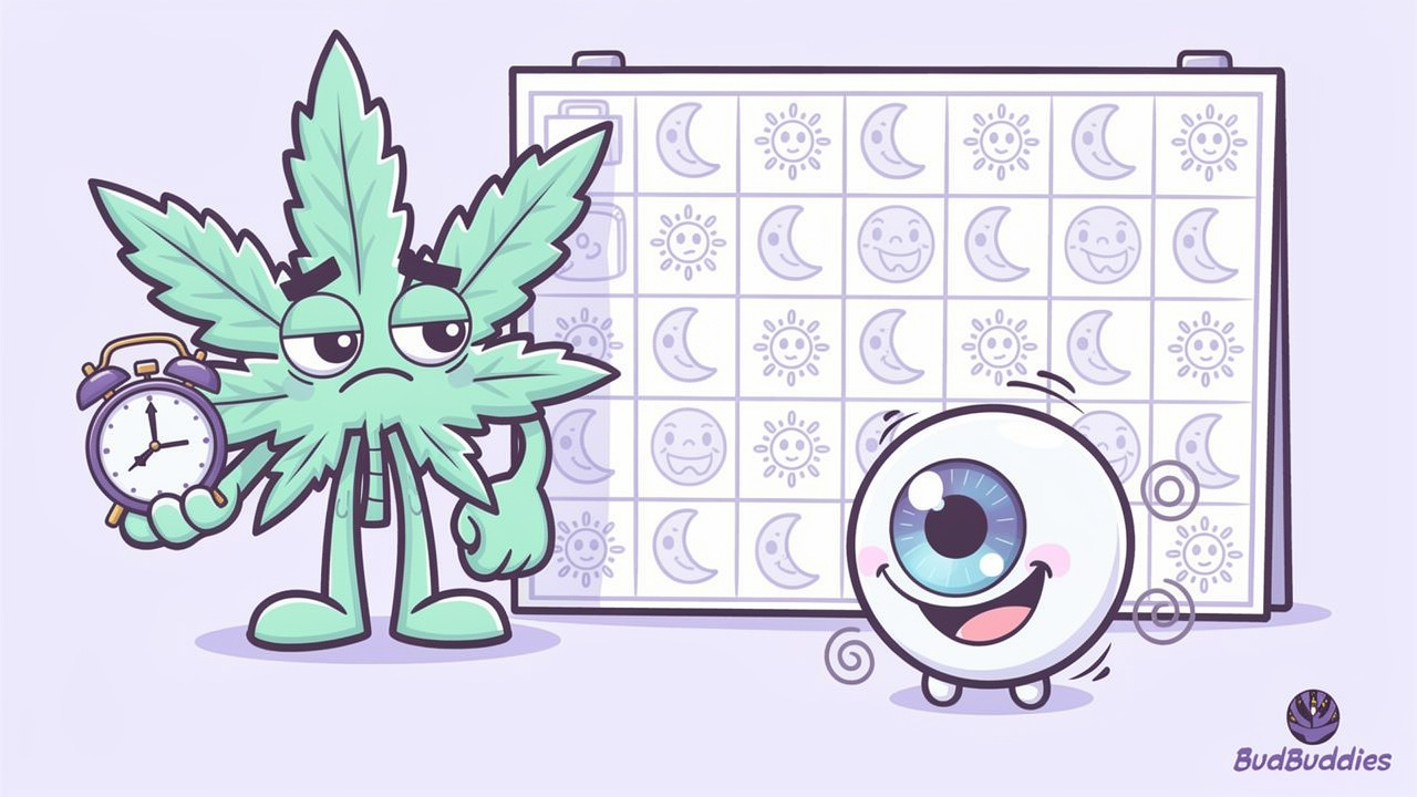Cartoon depicting constant dosing challenge for cannabis and eyes