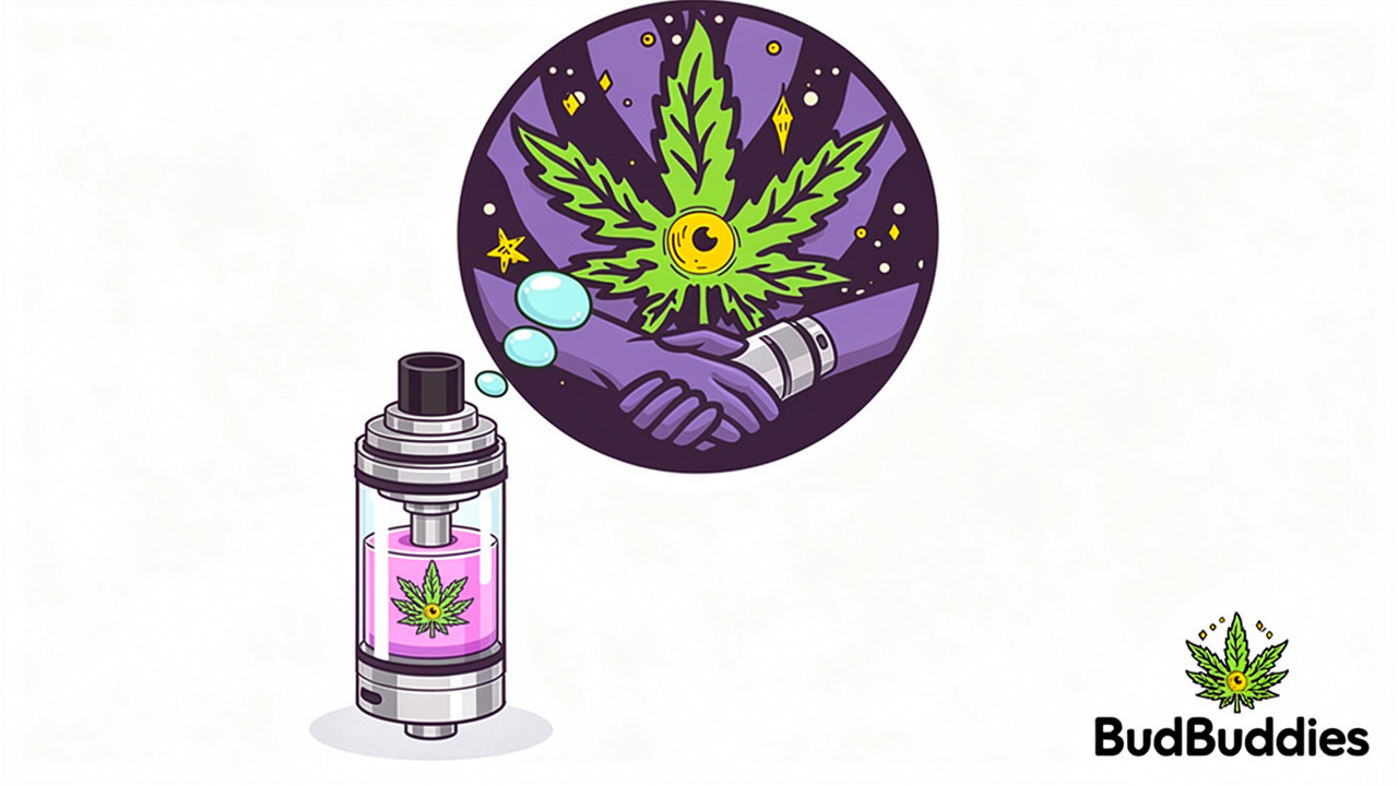 Cartoon illustration of cleaning a dry herb vaporiser oven and mouthpiece