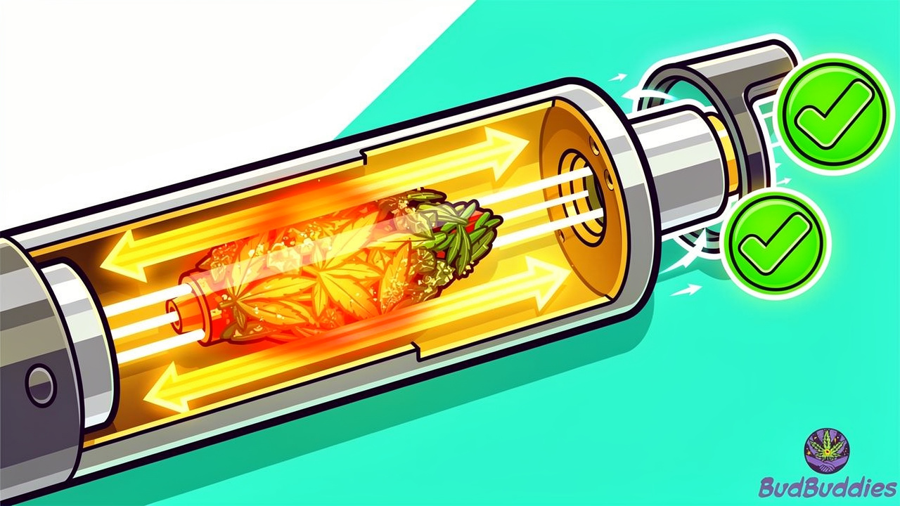 Cartoon diagram of convection heating inside a dry herb vaporiser