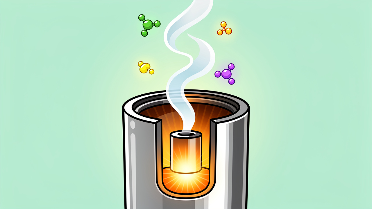 Cartoon illustration of dry herb vaporiser releasing terpene vapour