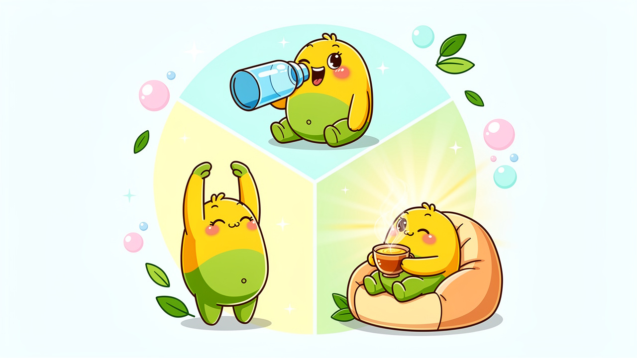 Cartoon character hydrating and resting to ease come down
