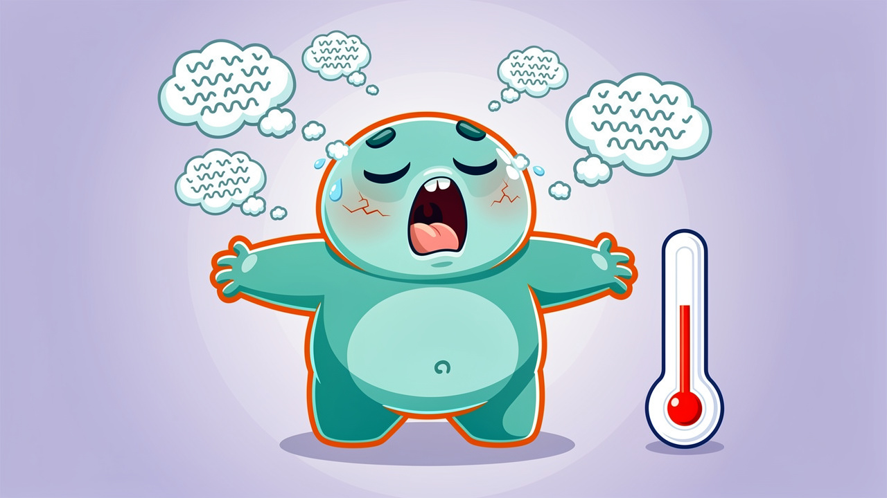 Cartoon showing tiredness and brain fog come down symptoms