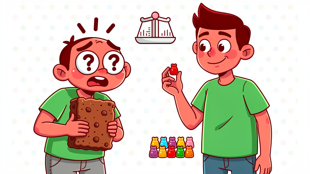 Cartoon showing safe low dose edible versus risky unknown dose