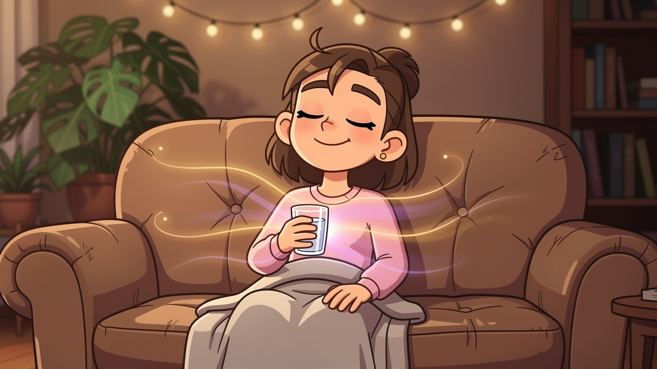 Cartoon character feeling relaxed as edible effects begin