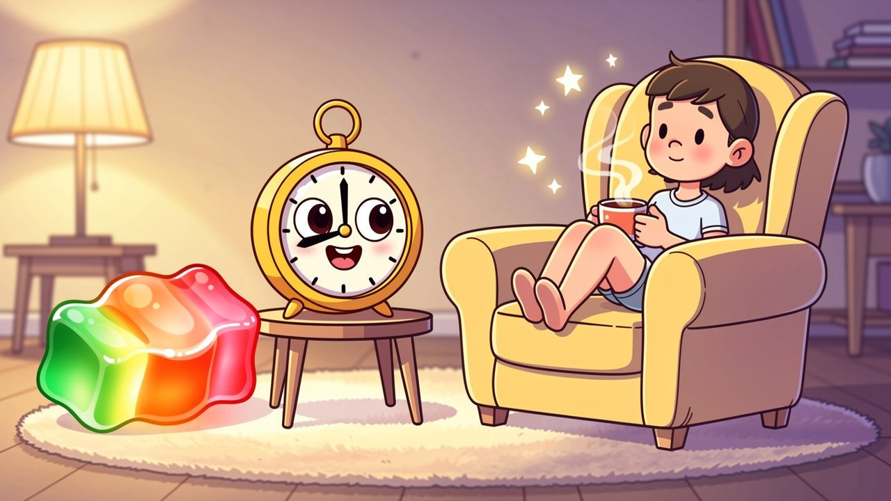Cartoon character patiently waiting for edible effects to begin
