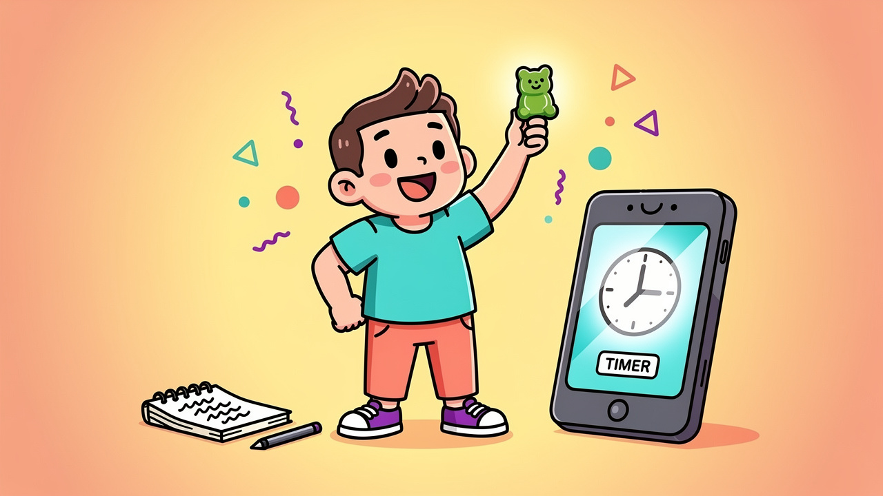 Cartoon character confidently following safe edible dosing habits