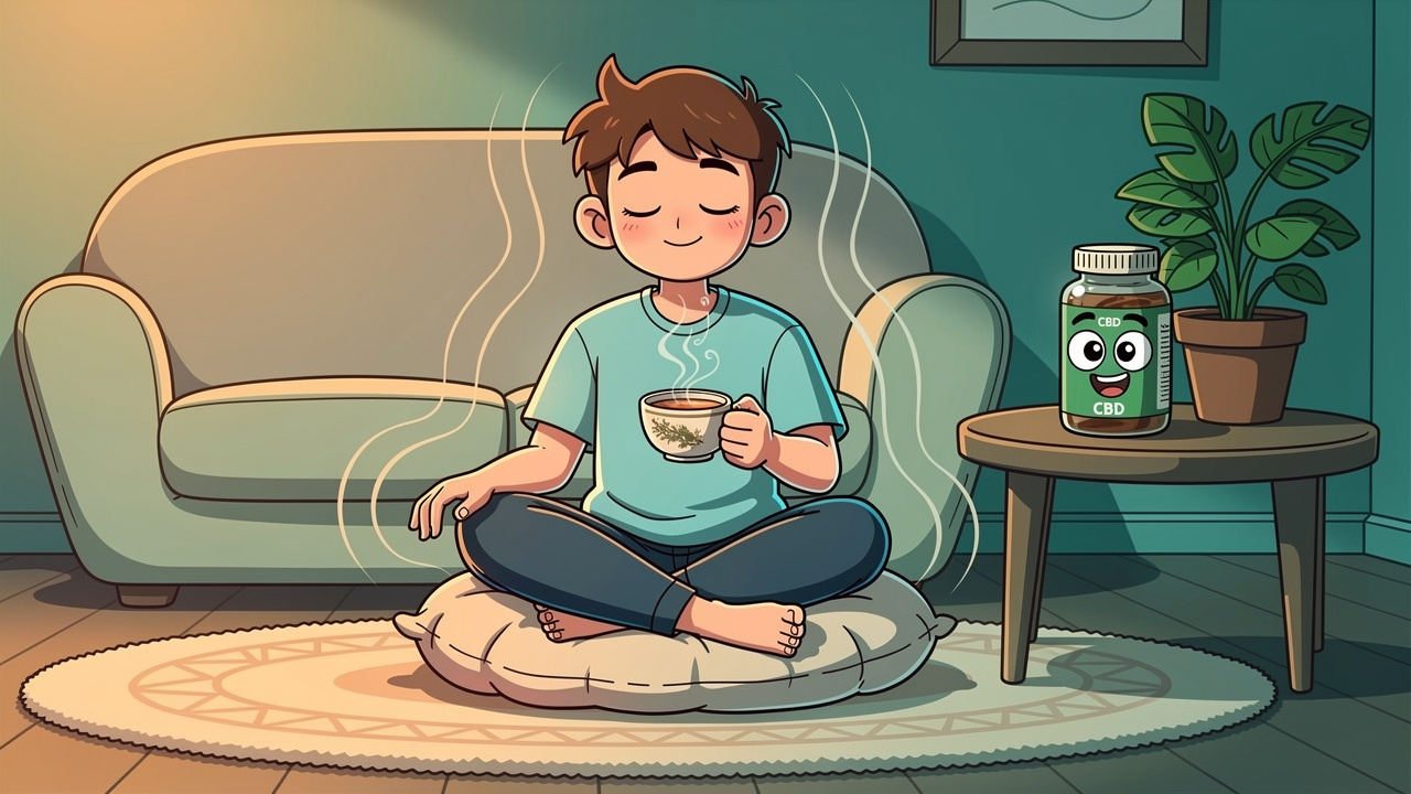 Cartoon character calmly recovering after taking too much