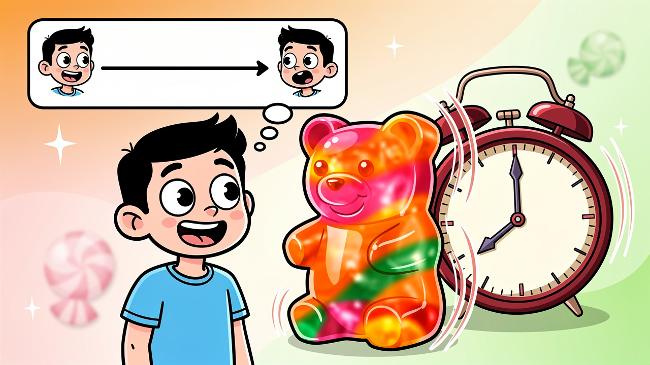 Cartoon showing delayed effect of edibles over time