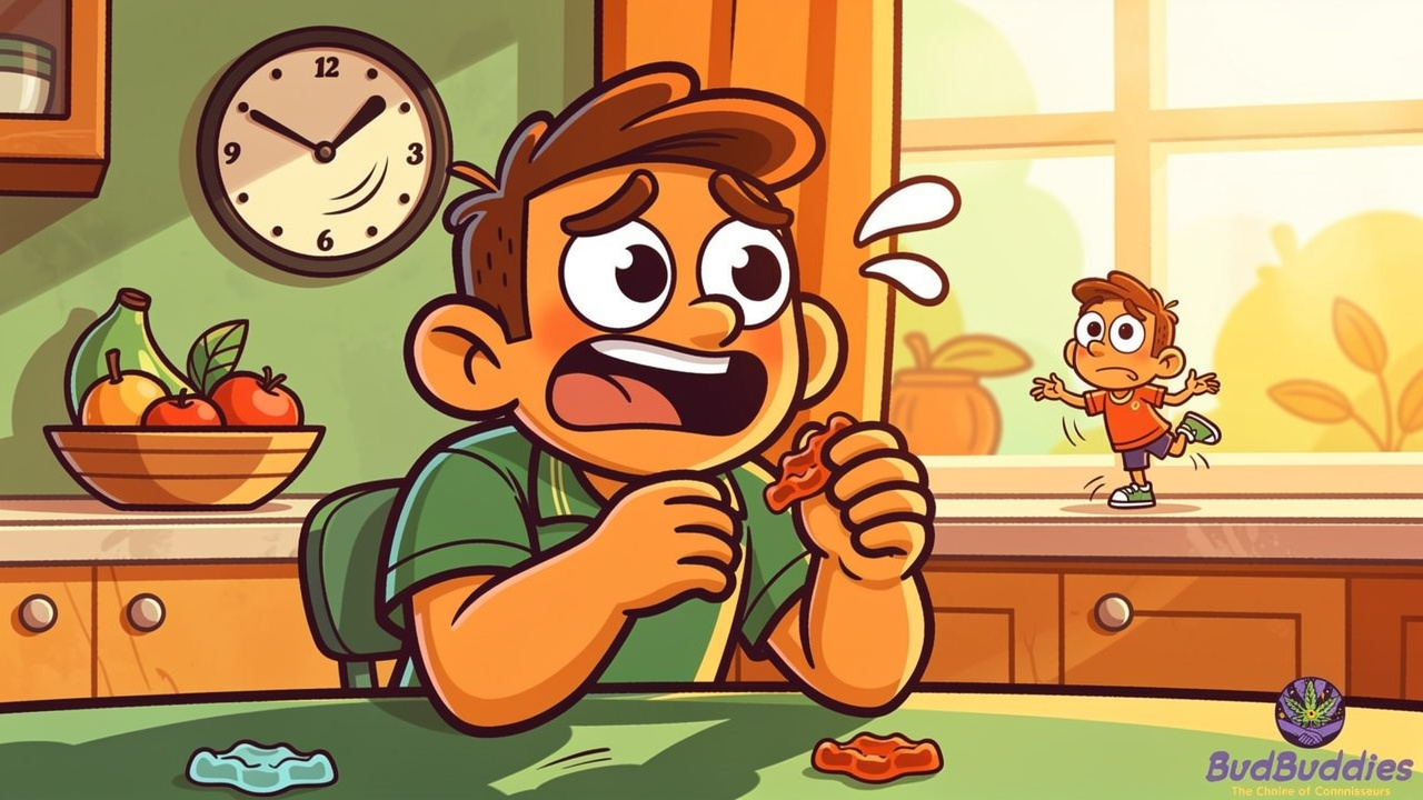 Cartoon character waiting for edible cannabis effects