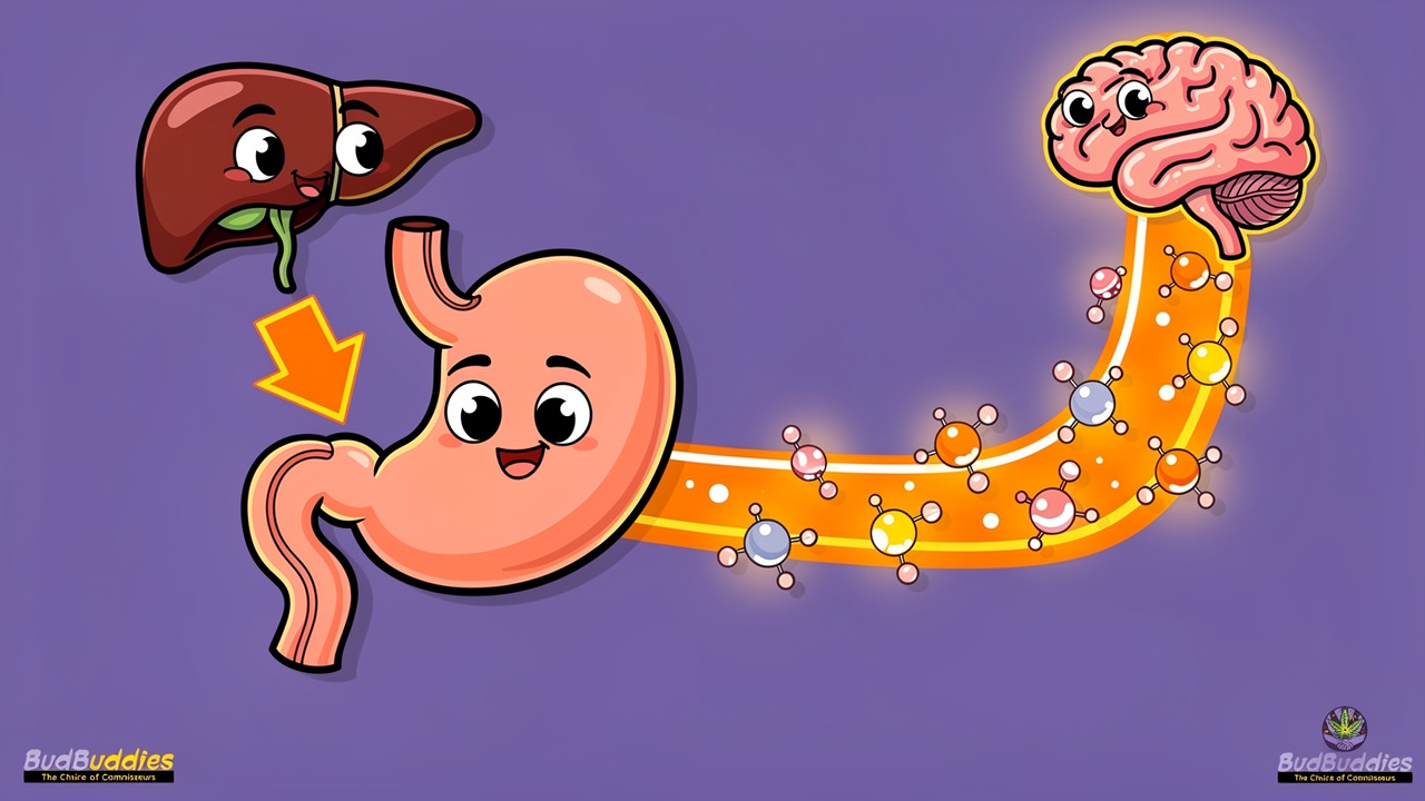 Cartoon diagram of how edibles travel through the body