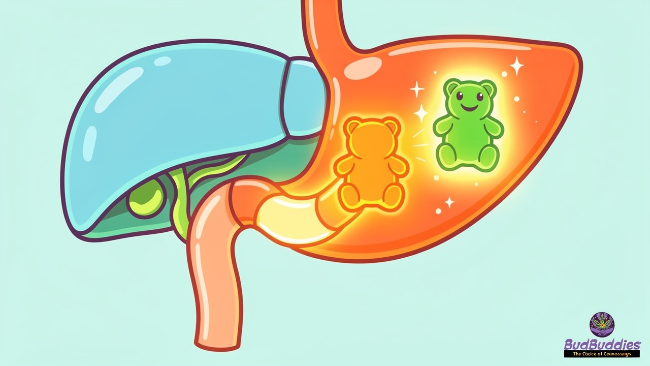 Cartoon showing how edibles are processed by the body