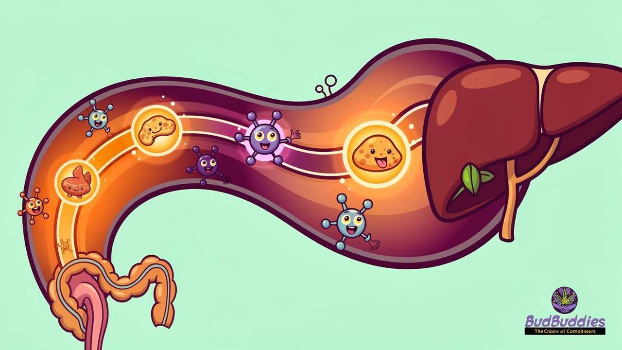 Cartoon diagram of how edibles travel through the body
