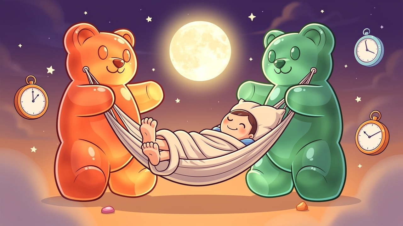 Cartoon character relaxing in hammock during long edible experience