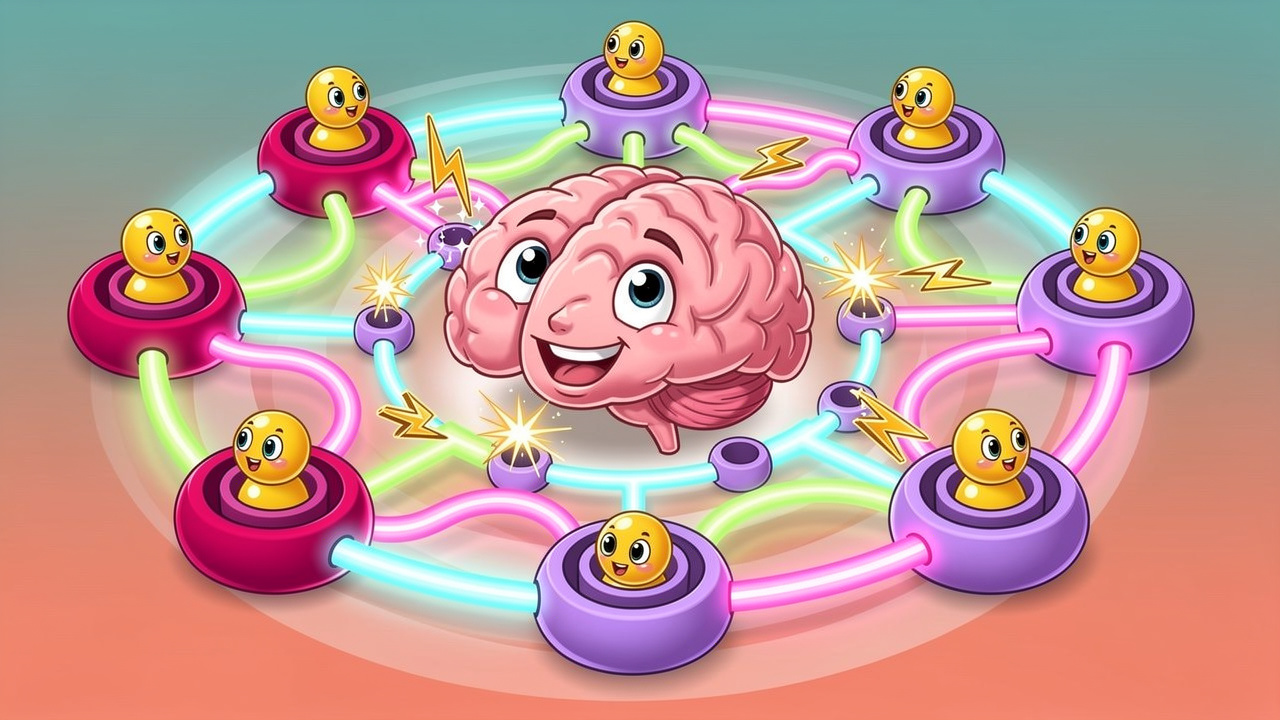 Cartoon brain showing endocannabinoid receptors and dopamine pathways