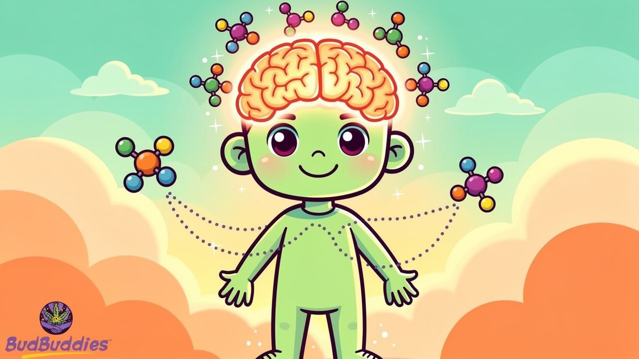 Cartoon diagram of the body adjusting to cannabis receptors