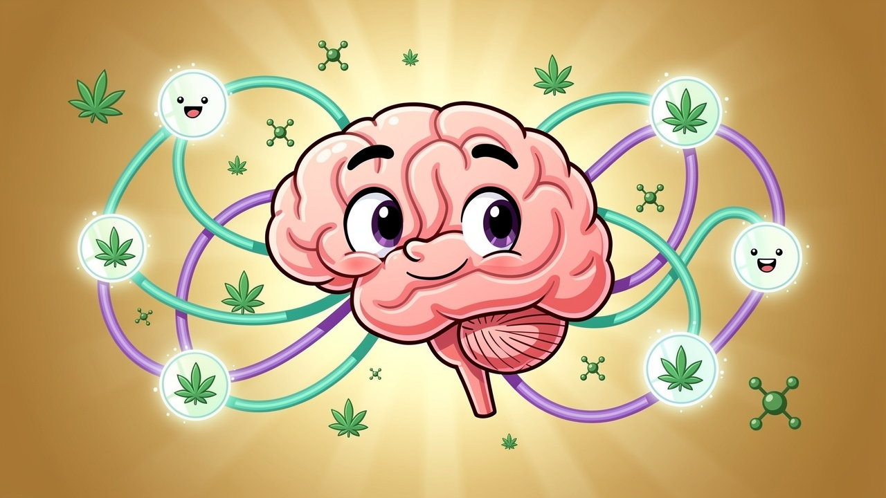 Cartoon brain showing endocannabinoid system receptors