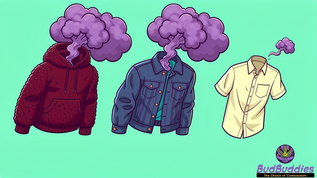 Cartoon comparison of different fabrics holding weed smell