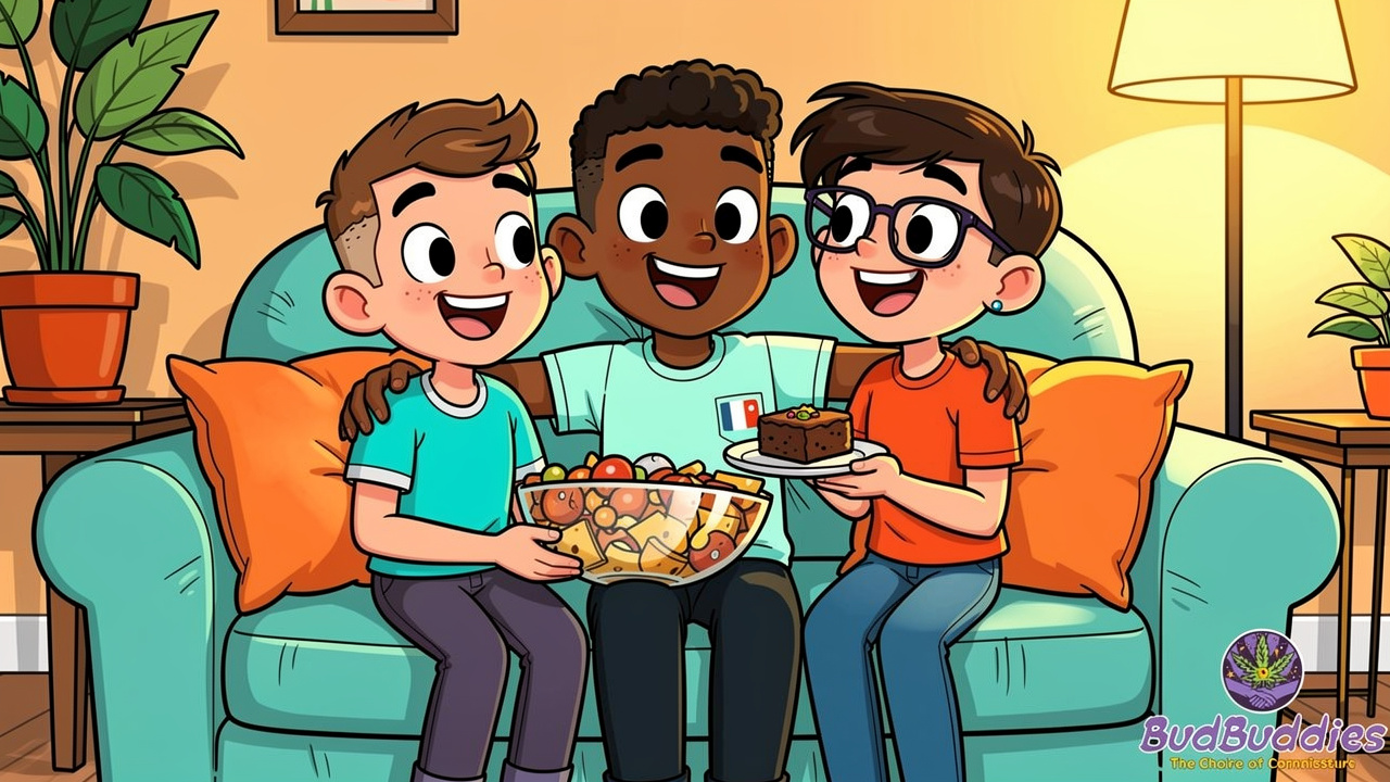 Cartoon students enjoying a safe and relaxed evening together