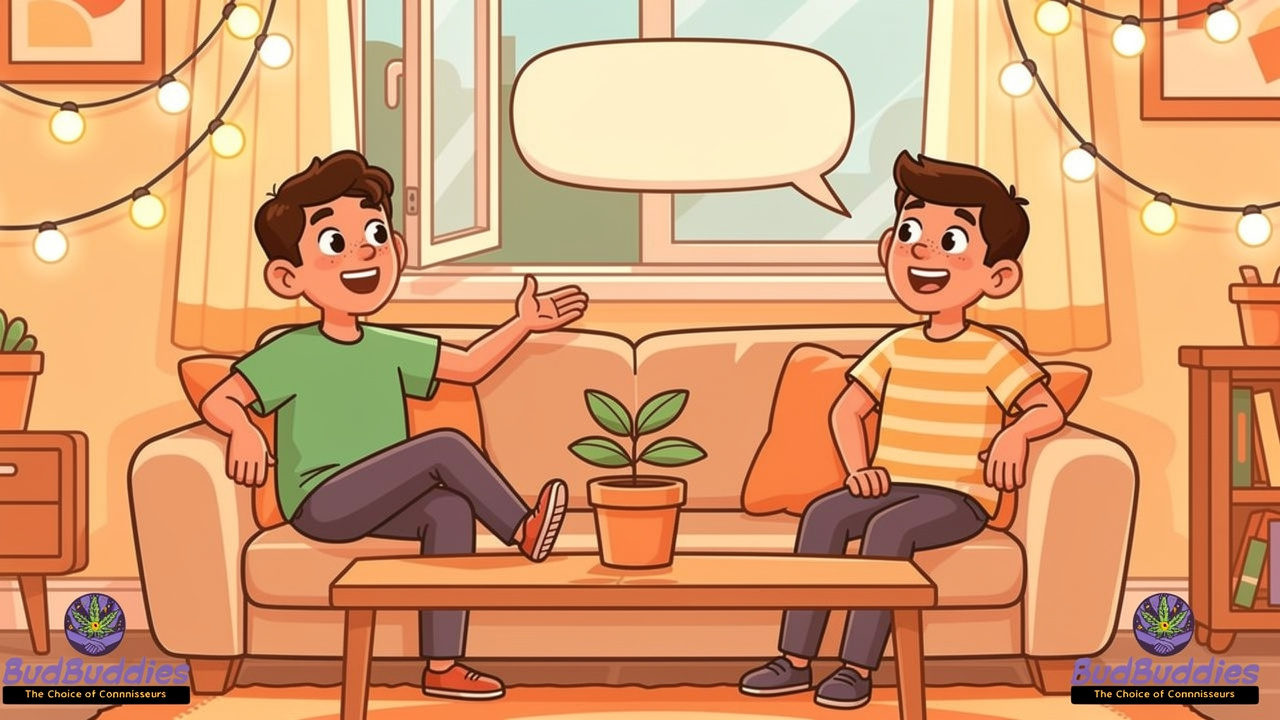 Cartoon of two students having a calm flatmate conversation