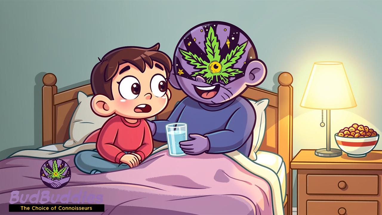 Caring cartoon friend offering water and reassurance