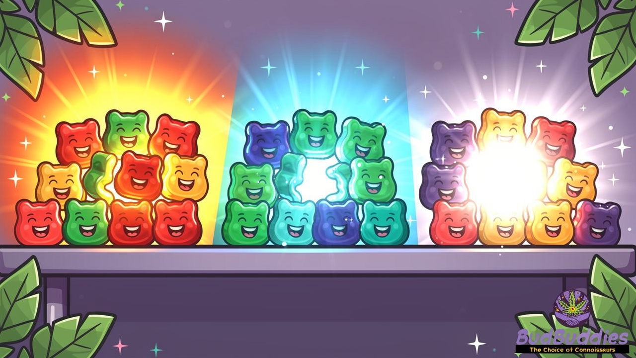 Cartoon comparison of full spectrum and isolate gummies