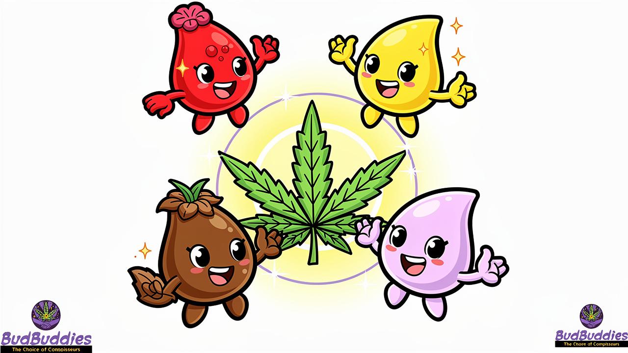 Cartoon terpene characters representing Gastro Pop flavour