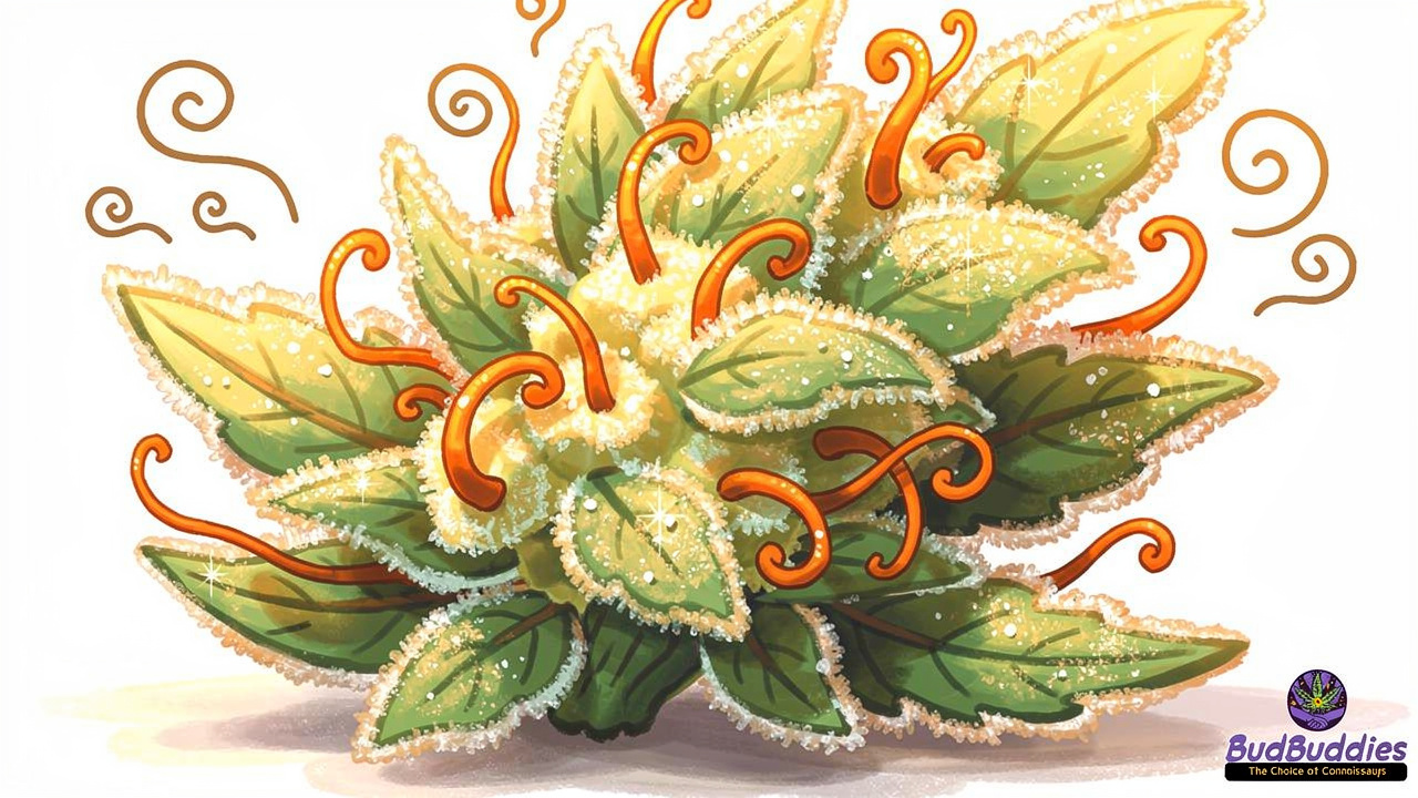 Cartoon bud showing Ghost Train Haze aroma and colours