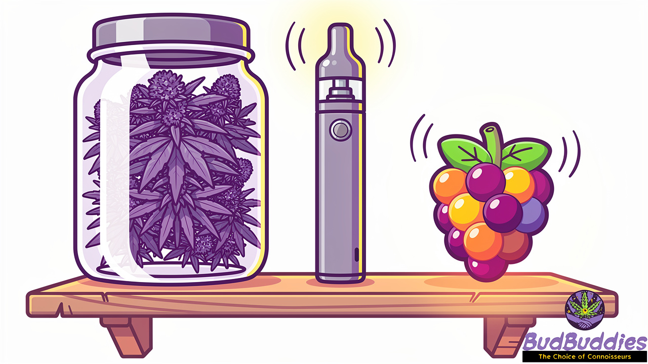 Cartoon comparison of flower, vape and edible formats