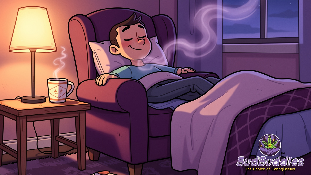Cartoon character relaxing from Granddaddy Purple effects