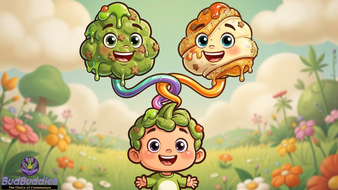 Cartoon family tree of Grease Monkey strain parent genetics
