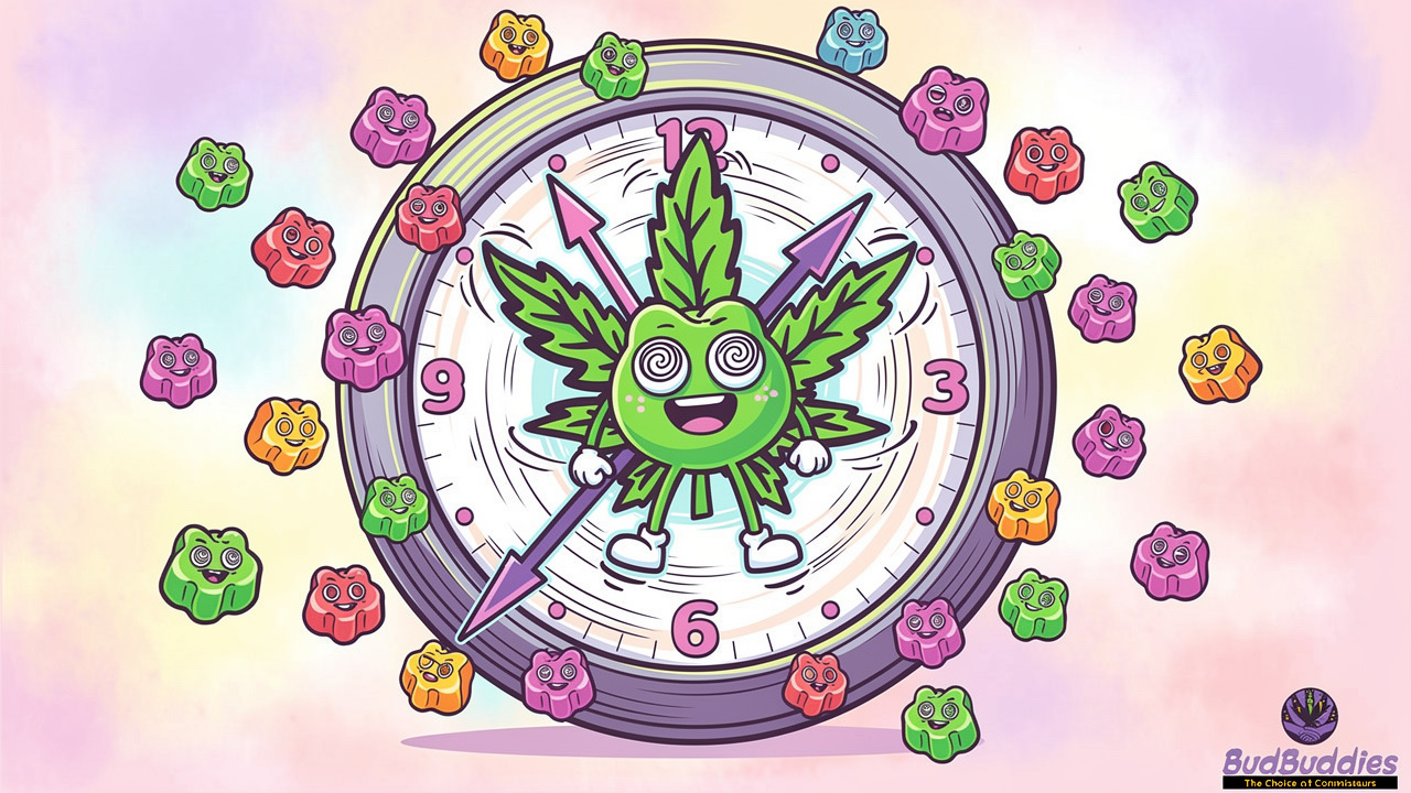 Cartoon gummy character showing effects of overconsumption