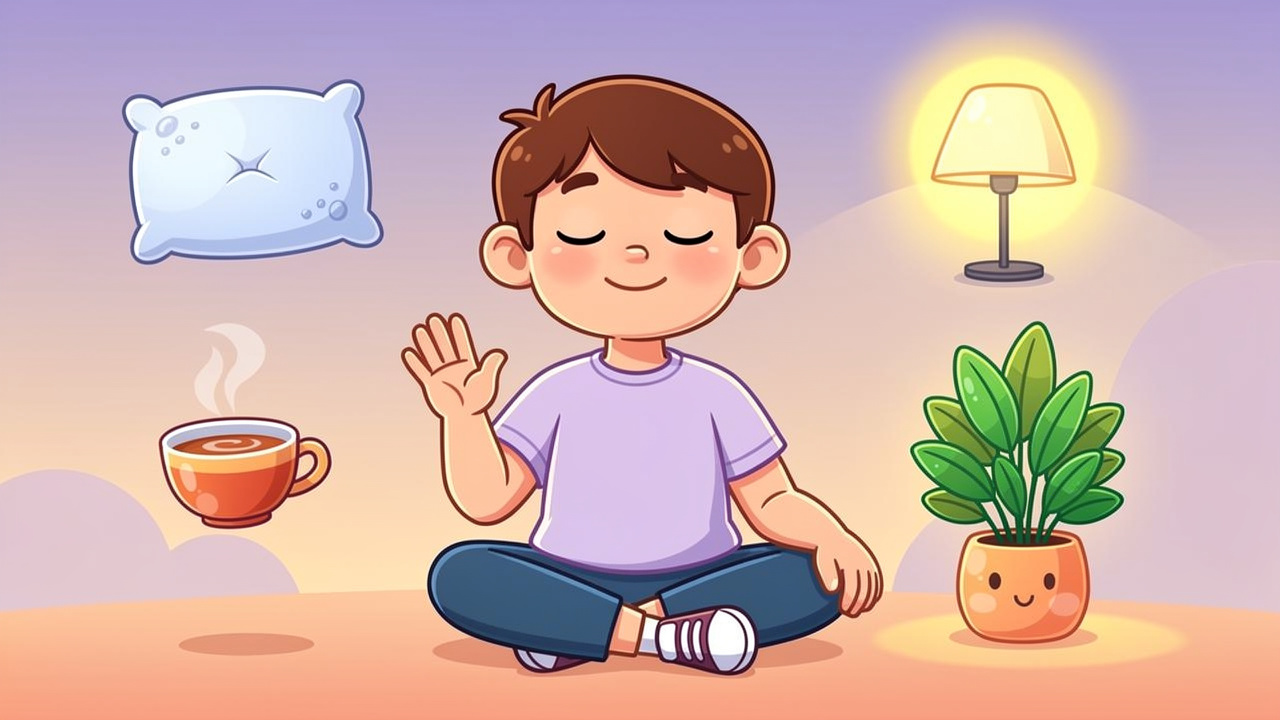 Cartoon character using grounding technique to ease cannabis edible anxiety