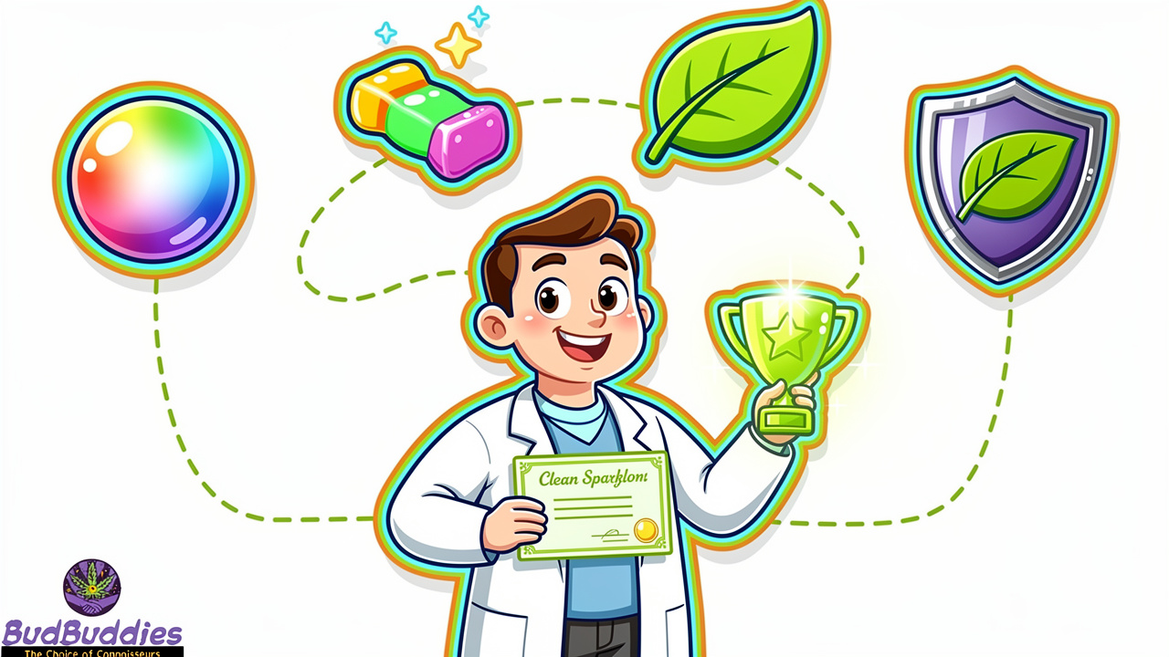 Cartoon showing quality markers that affect gummy price
