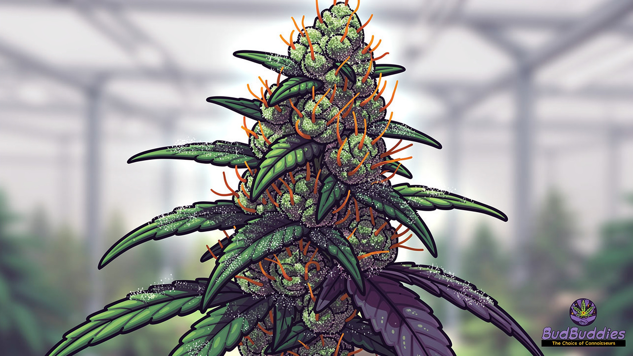 Cartoon close-up of frosty Han Solo Burger cannabis bud